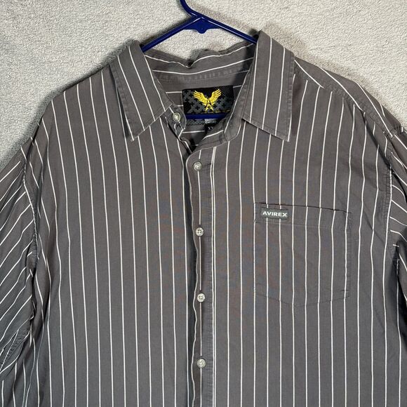 Avirex Shirt Mens Size XXL Button Up Gray White Stripes Jesse Pinkman Y2K Grunge - Picture 3 of 16